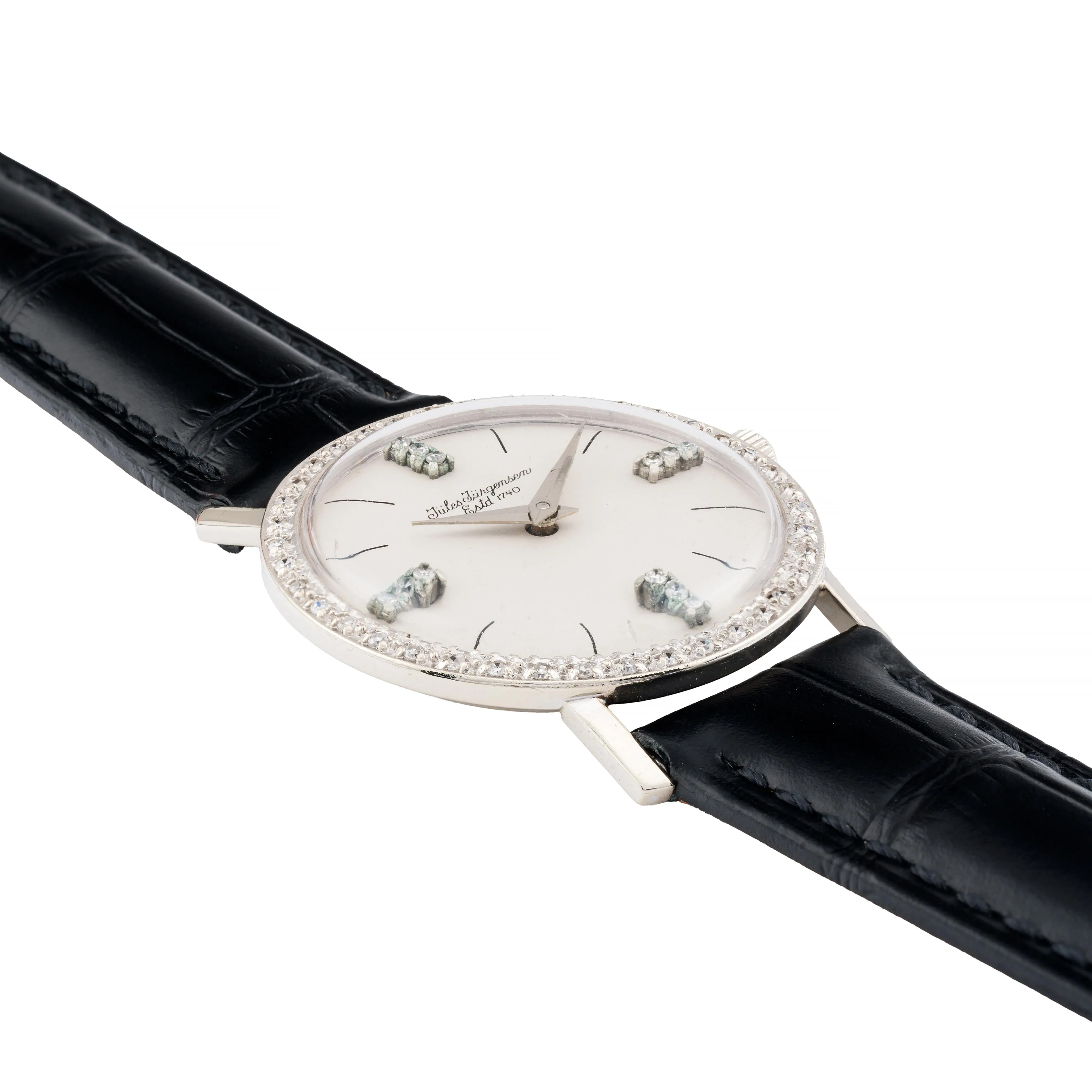 Jules Jurgensen Diamond Bezel & Dial 14 Karat White Gold Wrist Watch