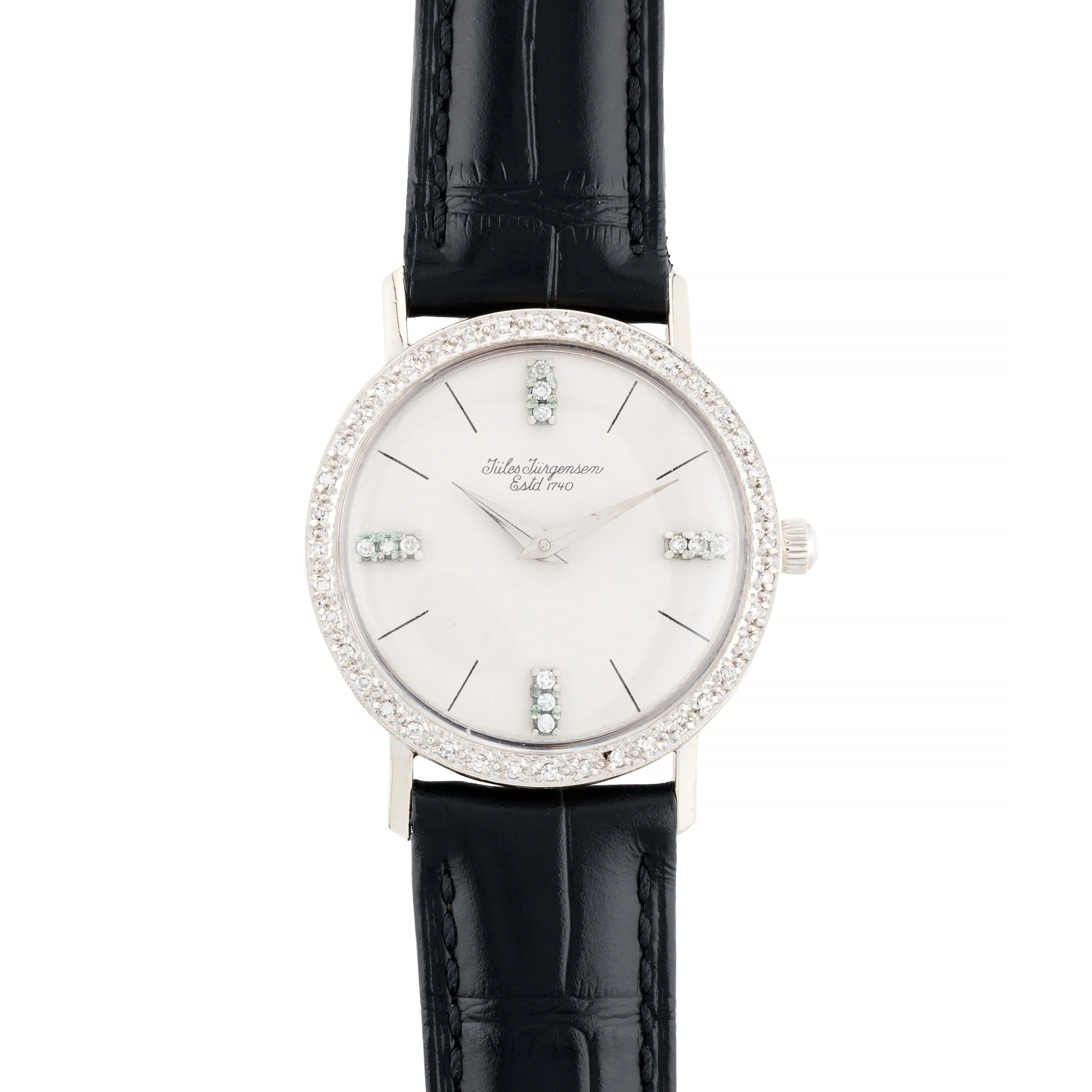 Jules Jurgensen Diamond Bezel & Dial 14 Karat White Gold Wrist Watch