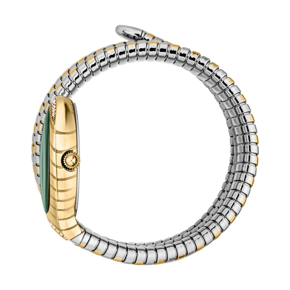 Just Cavalli Snake Shape Women's  Gold Color Watch Dark Green Dial And Two Tone Silver & Gold Color Metal Bracelet