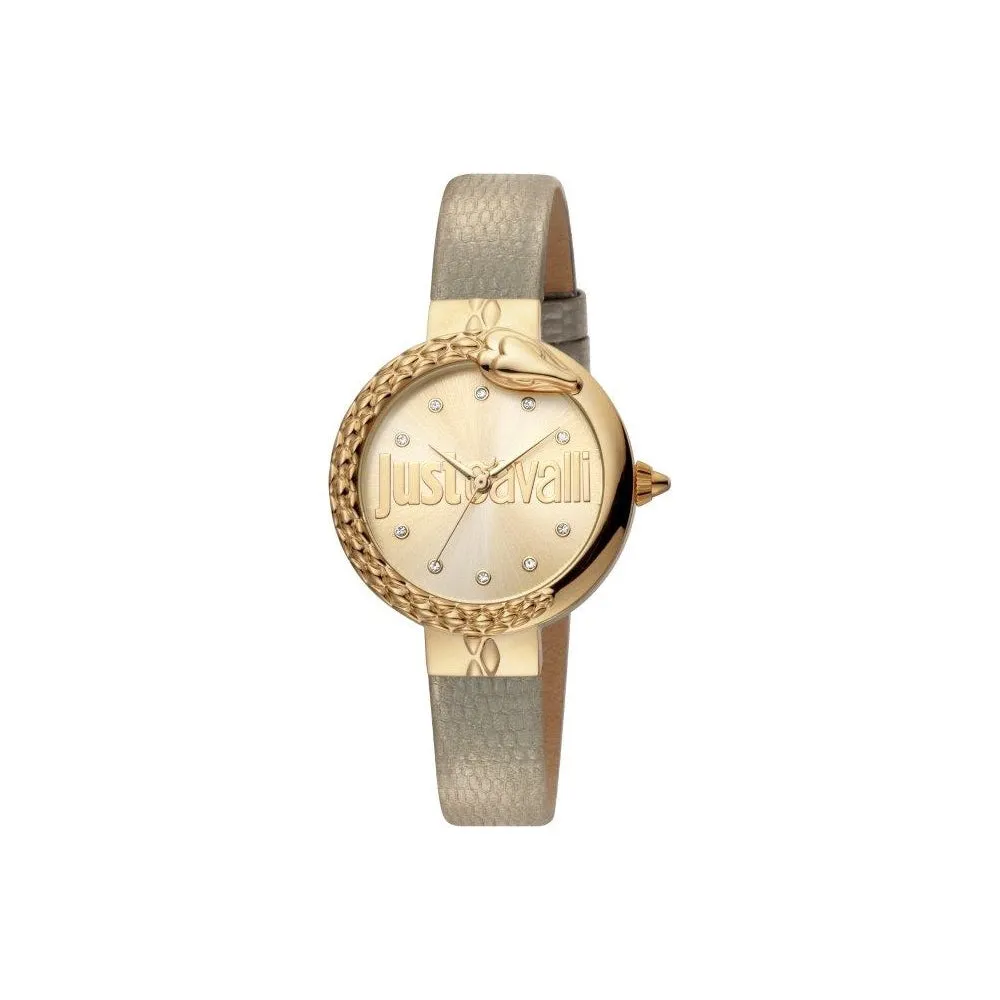 Just CavalliÂ Ladies Watch Ip Gold Case & Bronze Color Leather Strap