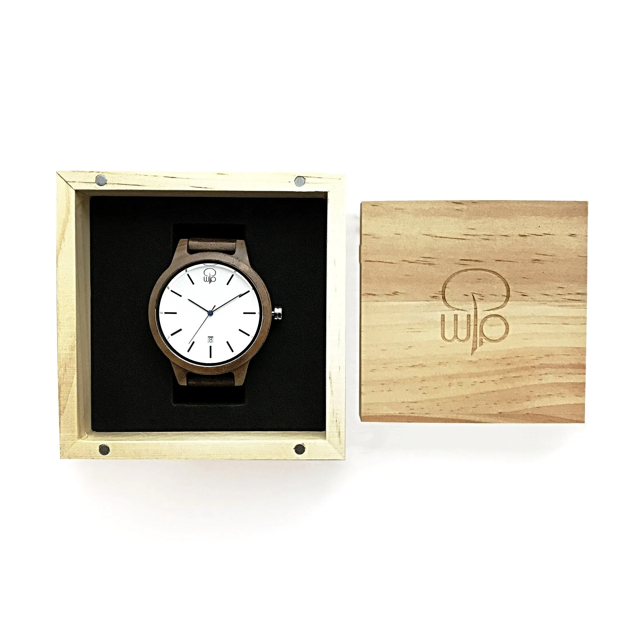Khone Black Walnut Minimalist Wood Watch - White Dial, Sapphire Crystal, Swiss Quartz Movement | Cascade Series