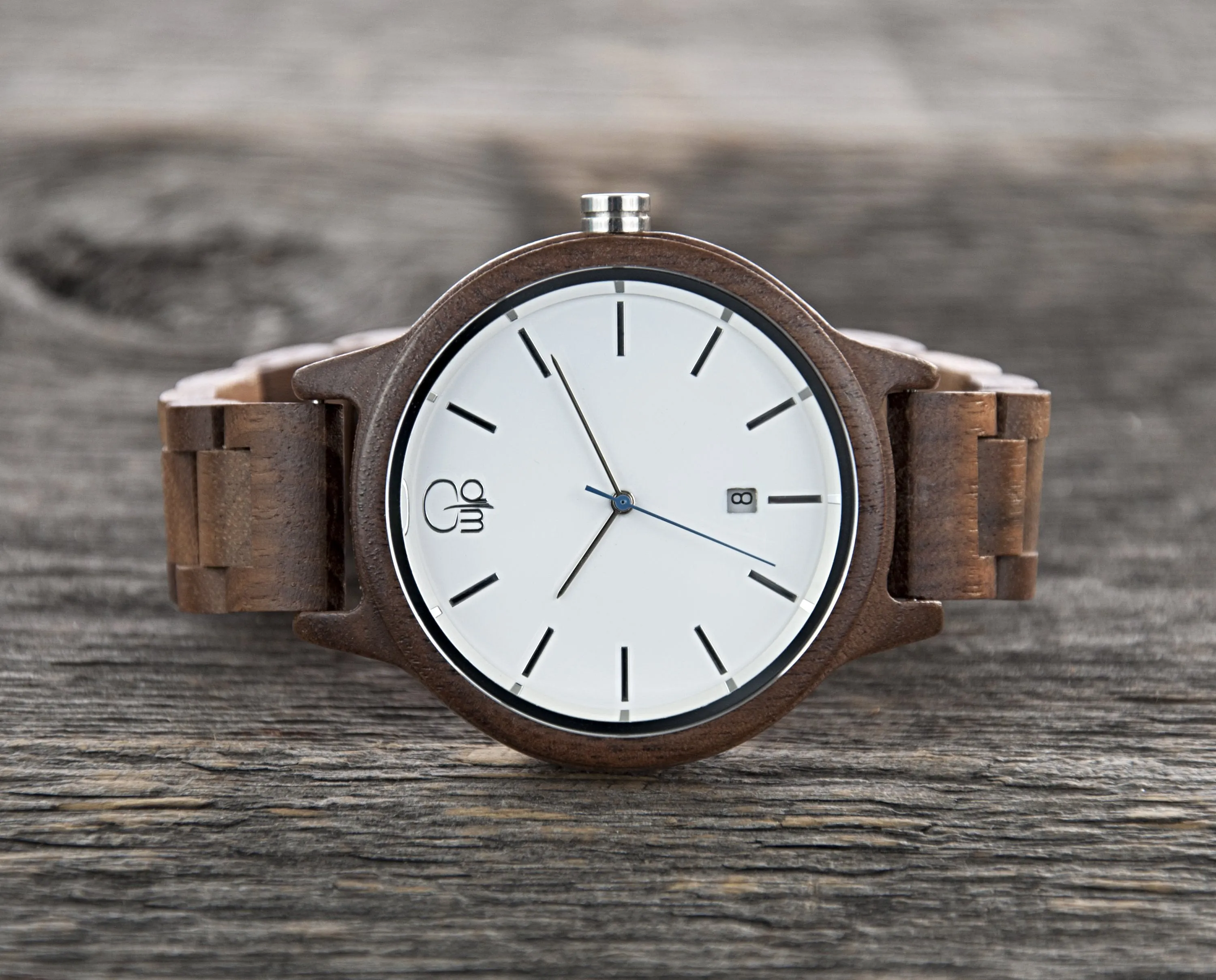 Khone Black Walnut Minimalist Wood Watch - White Dial, Sapphire Crystal, Swiss Quartz Movement | Cascade Series