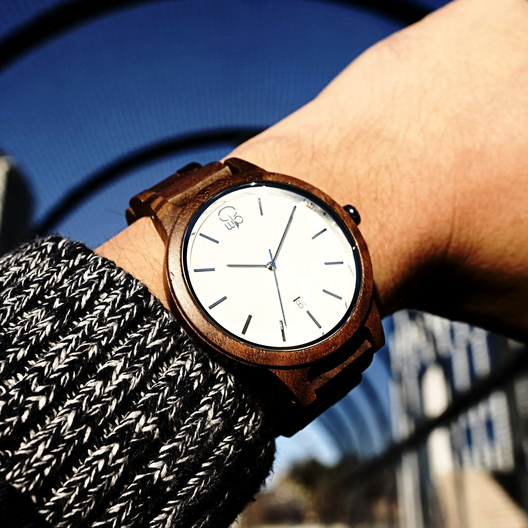 Khone Black Walnut Minimalist Wood Watch - White Dial, Sapphire Crystal, Swiss Quartz Movement | Cascade Series