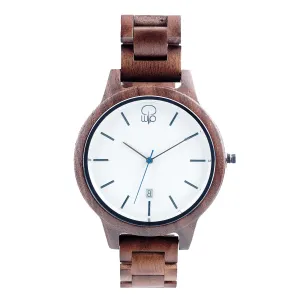 Khone Black Walnut Minimalist Wood Watch - White Dial, Sapphire Crystal, Swiss Quartz Movement | Cascade Series