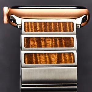 Koa Wood and Stainless Minimalist  iWatch Band (24mm Width)