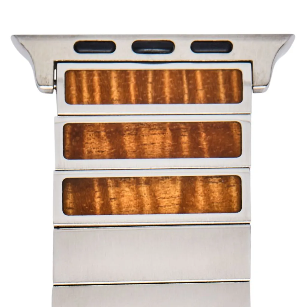 Koa Wood and Stainless Minimalist  iWatch Band (24mm Width)