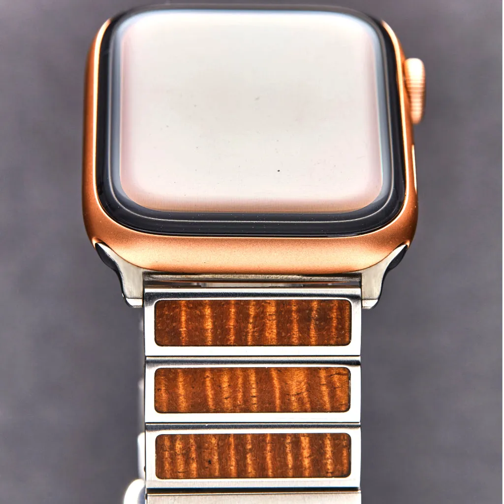 Koa Wood and Stainless Minimalist  iWatch Band (24mm Width)