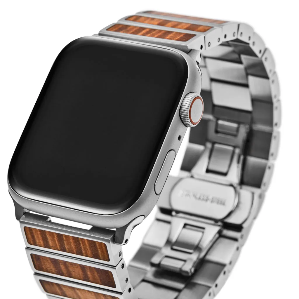 Koa Wood and Stainless Minimalist  iWatch Band (24mm Width)