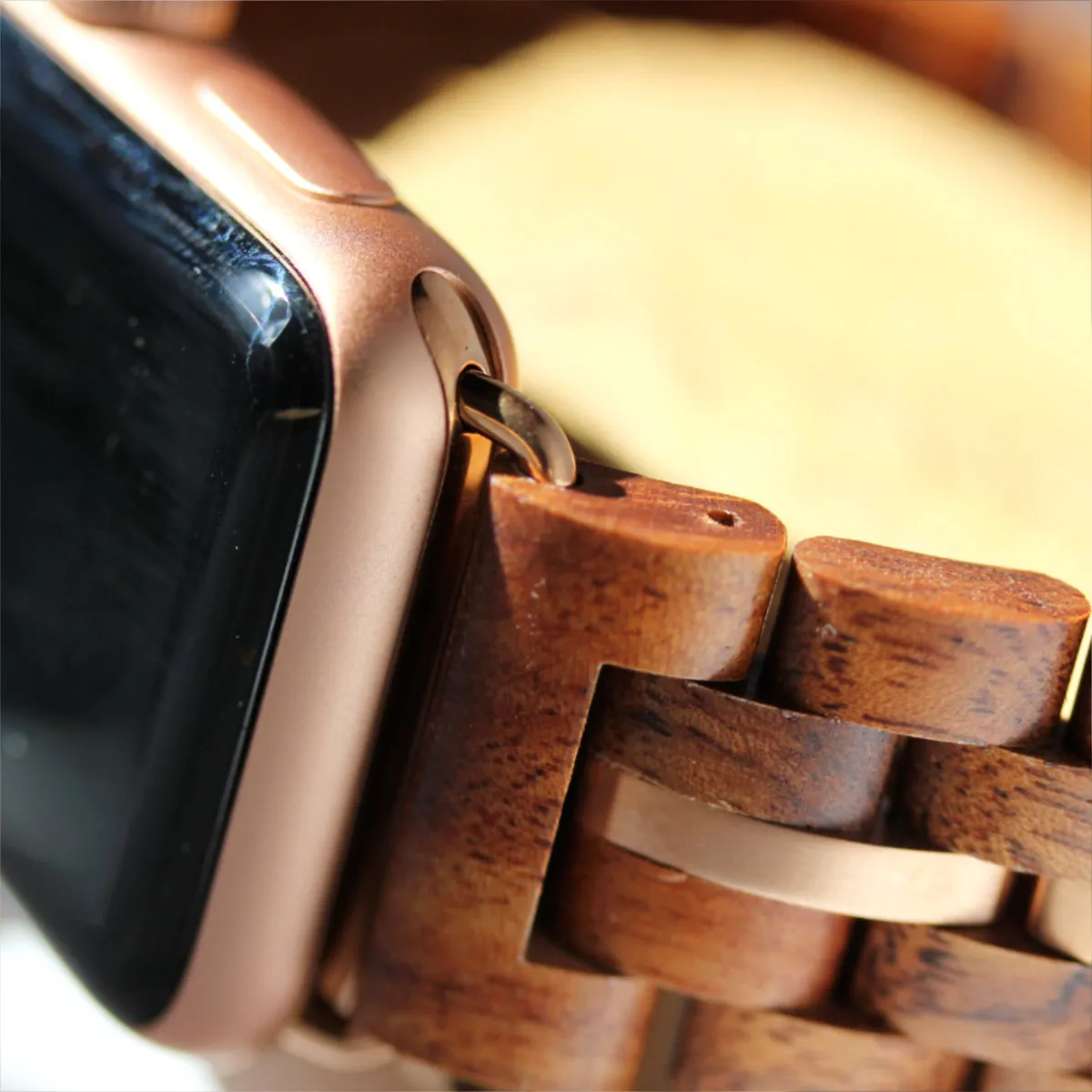 Koa Wood iWatch Band (22 & 24mm Widths)(Silver, Rose-Gold, Gunmetal)