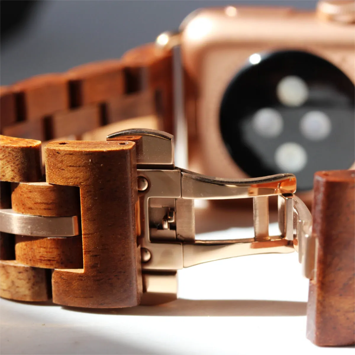 Koa Wood iWatch Band (22 & 24mm Widths)(Silver, Rose-Gold, Gunmetal)