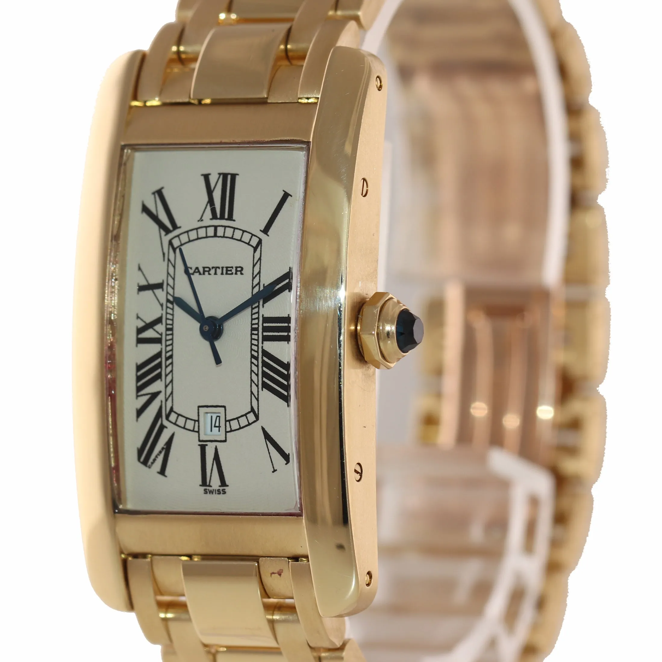 Ladies MINT Cartier Tank Americaine 18K Yellow Gold 23mm Automatic 2483 Watch