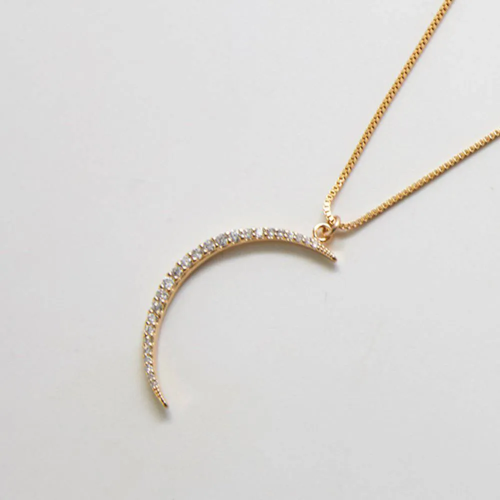 Large Pavé Crescent Moon Necklace