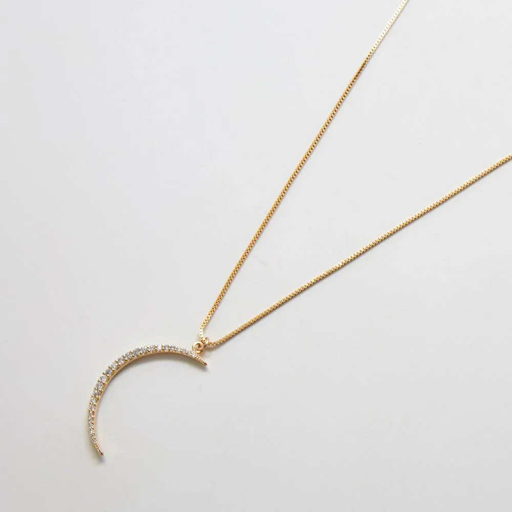 Large Pavé Crescent Moon Necklace