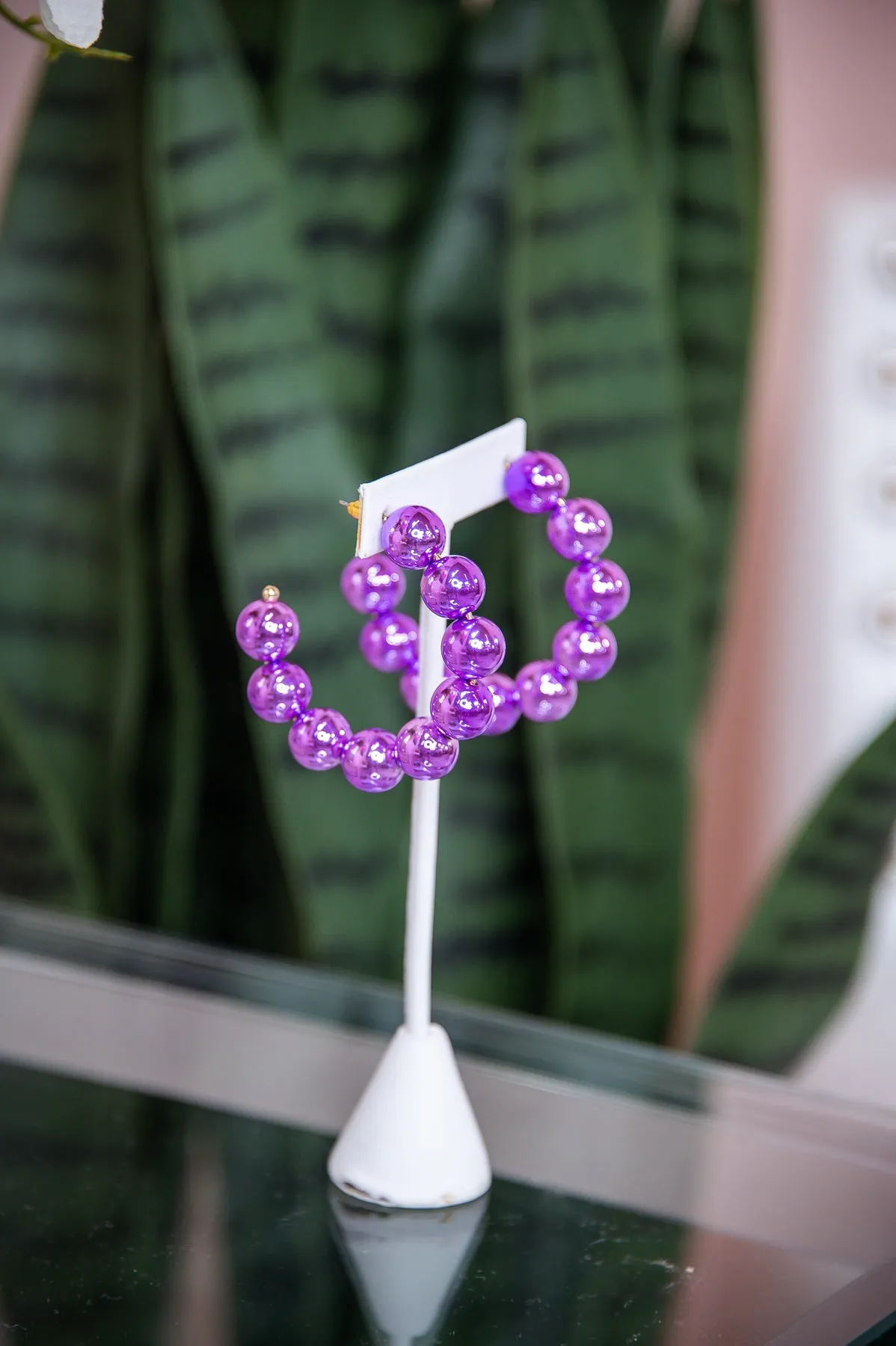 Lavender Beaded Open Hoop Earrings - EAR4102LV