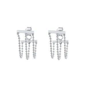 Layered Bead Chain Hoop Earrings in Silver