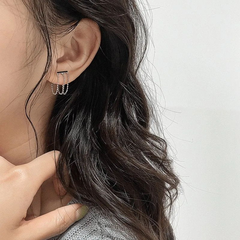 Layered Bead Chain Hoop Earrings in Silver