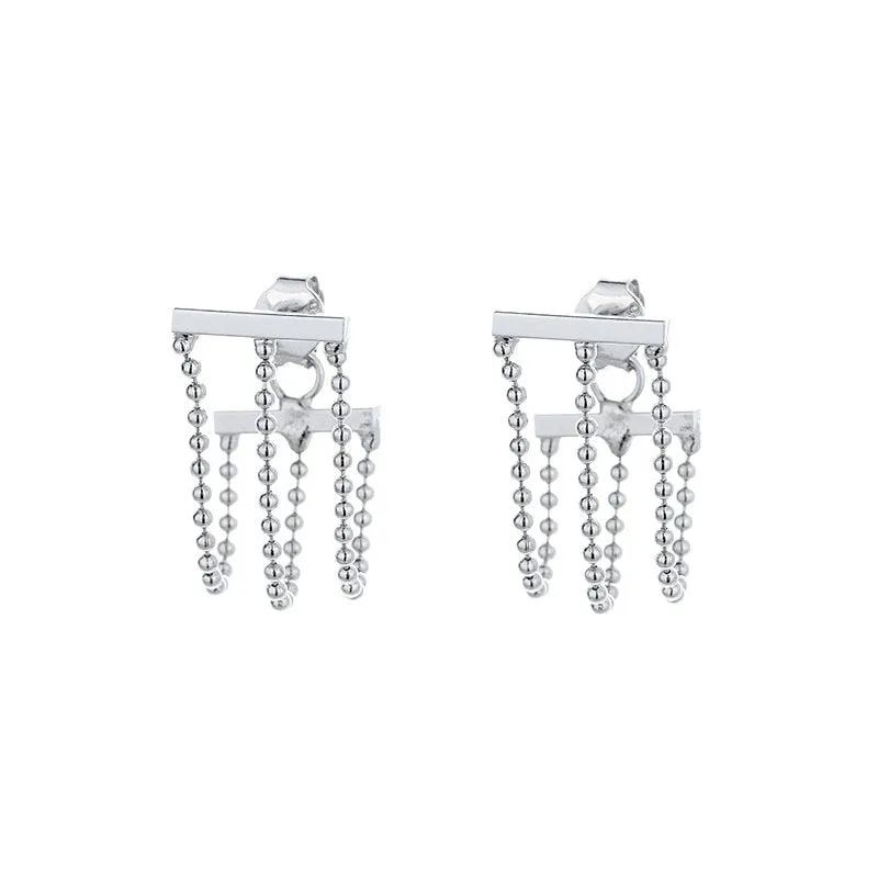 Layered Bead Chain Hoop Earrings in Silver