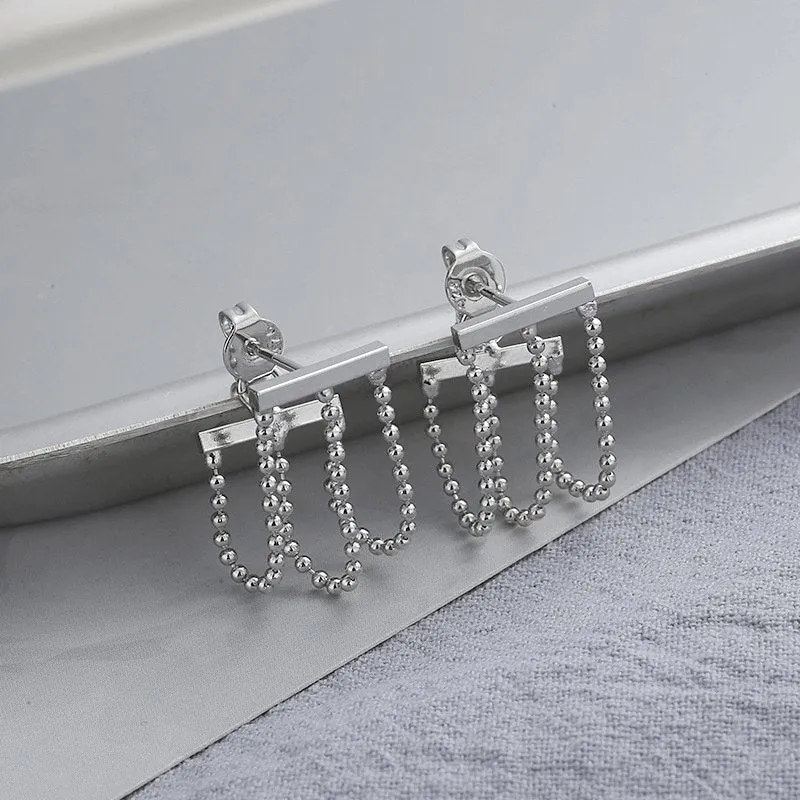 Layered Bead Chain Hoop Earrings in Silver