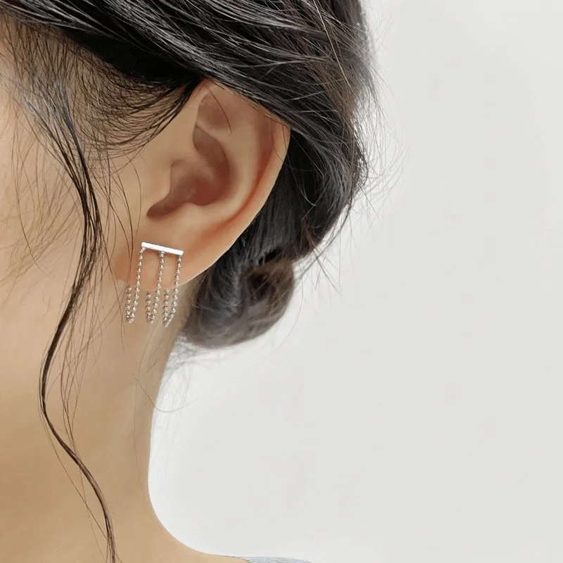 Layered Bead Chain Hoop Earrings in Silver