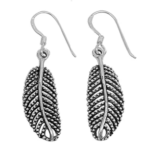 Leaf Beaded Feather Open .925 Sterling Silver Intricate Cutout Detailed Earrings