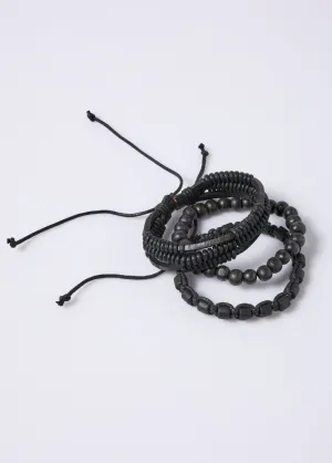 Leather, rope and wooden bead bracelets
