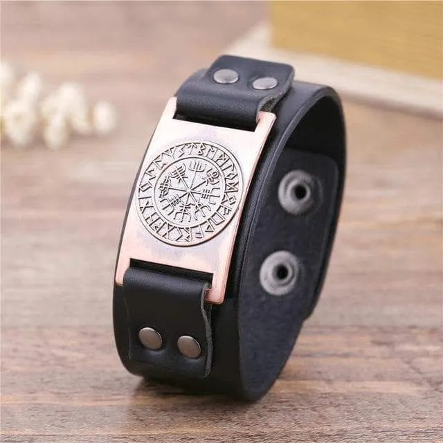 Leather Viking Vegvisir Bracelet