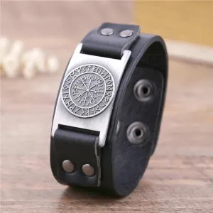 Leather Viking Vegvisir Bracelet