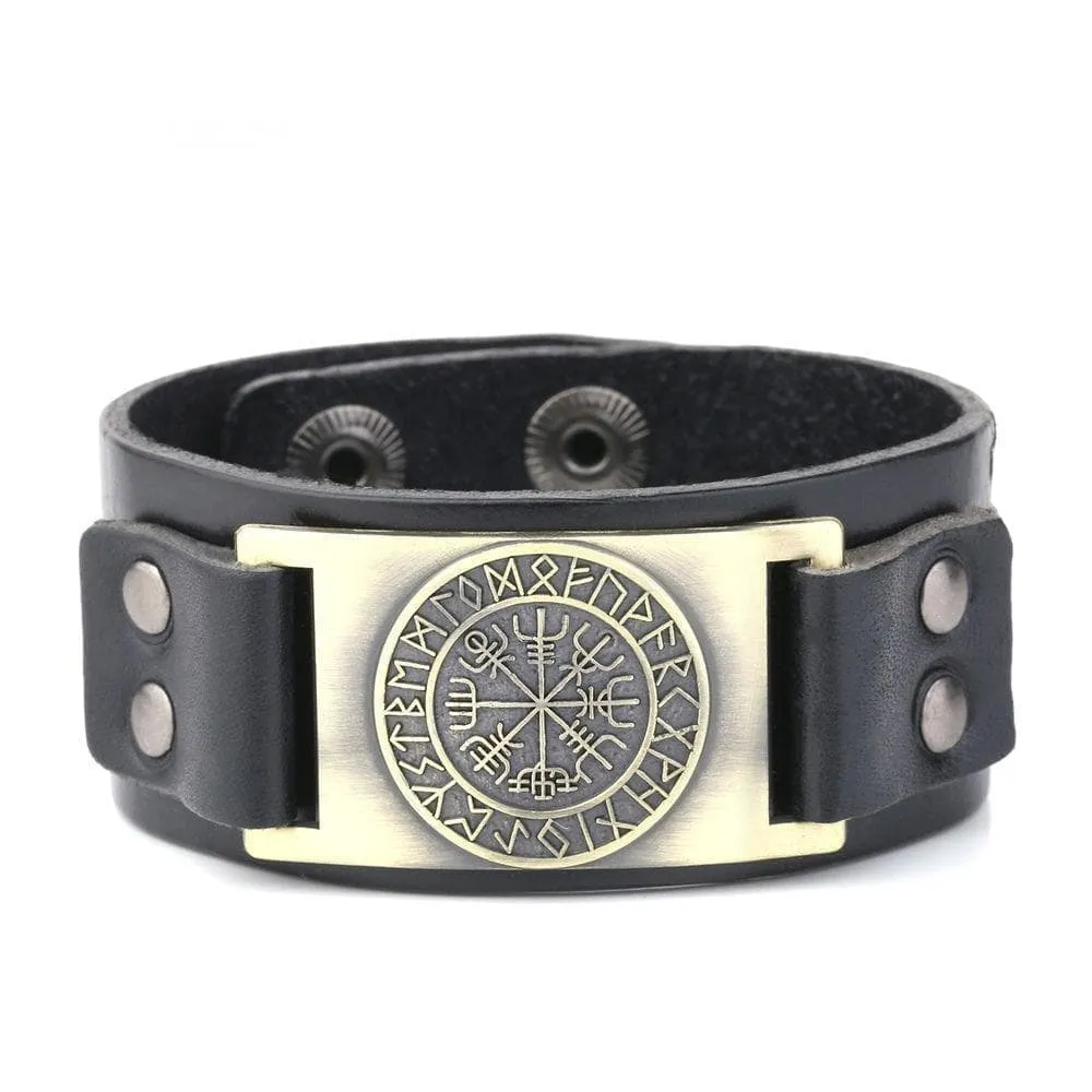 Leather Viking Vegvisir Bracelet