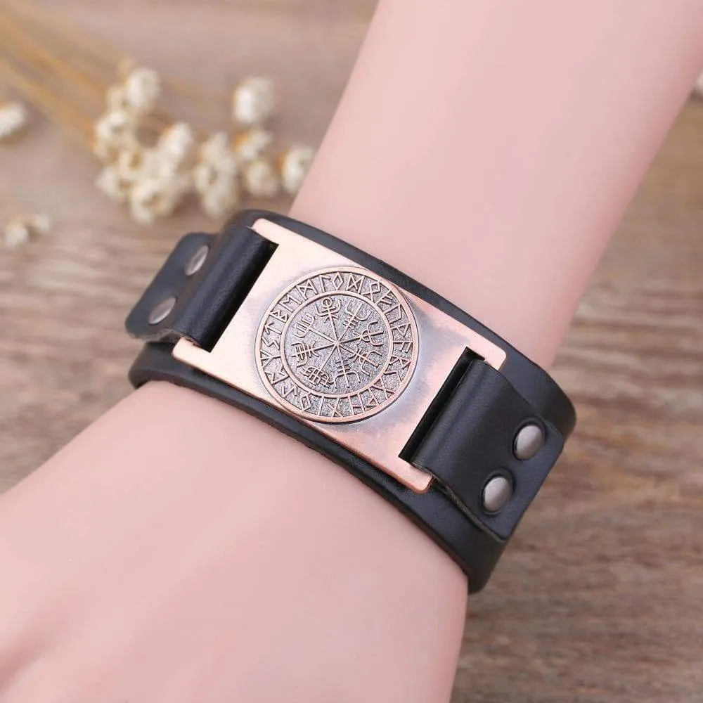 Leather Viking Vegvisir Bracelet