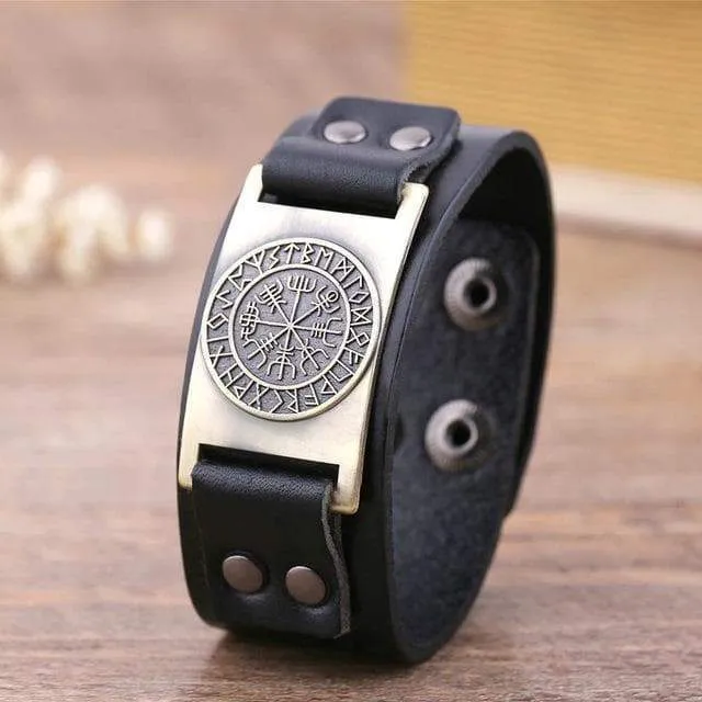 Leather Viking Vegvisir Bracelet