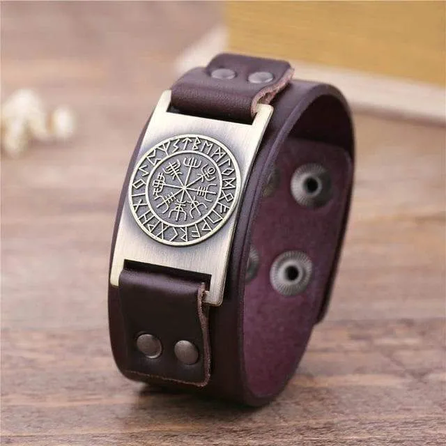 Leather Viking Vegvisir Bracelet