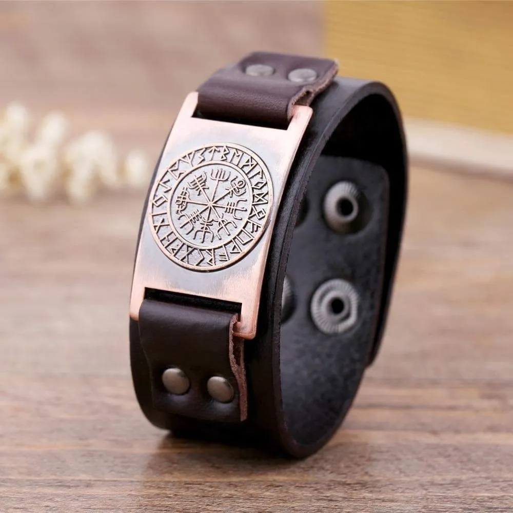 Leather Viking Vegvisir Bracelet