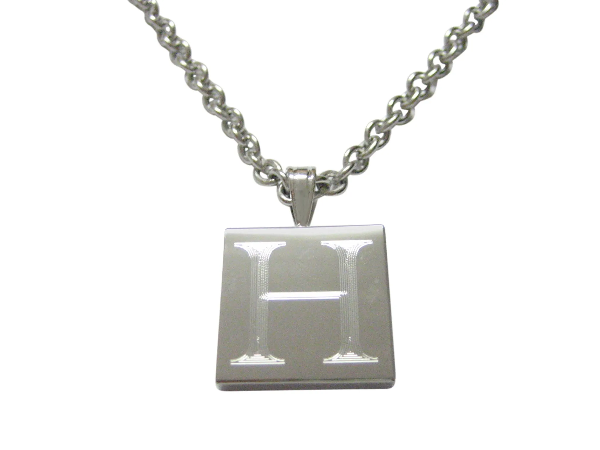 Letter H Etched Monogram Pendant Necklace