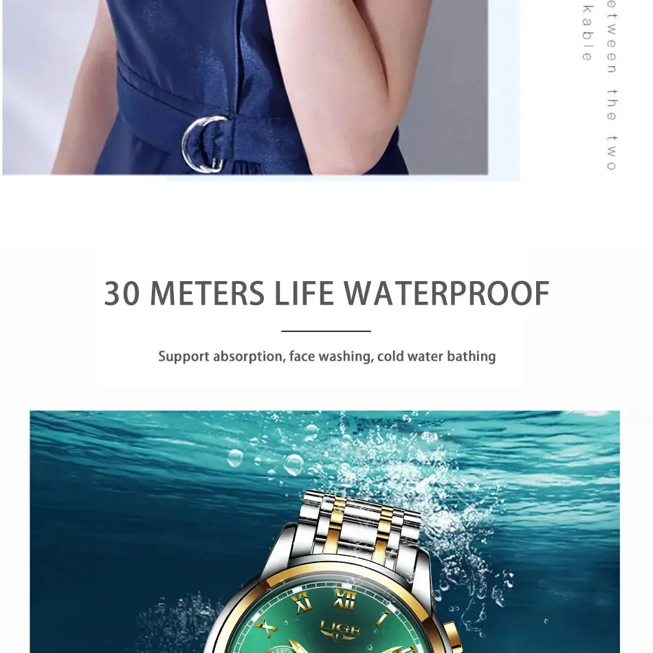 LIGE Rose Gold Watch For Women