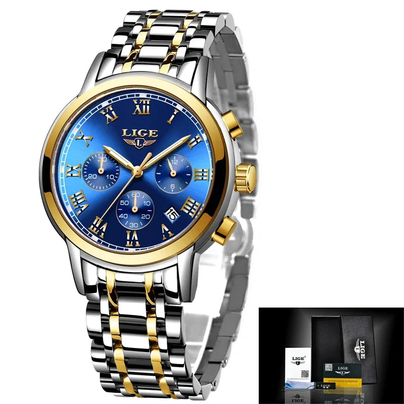 LIGE Rose Gold Watch For Women