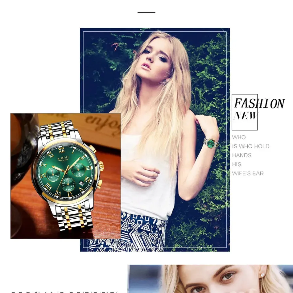 LIGE Rose Gold Watch For Women