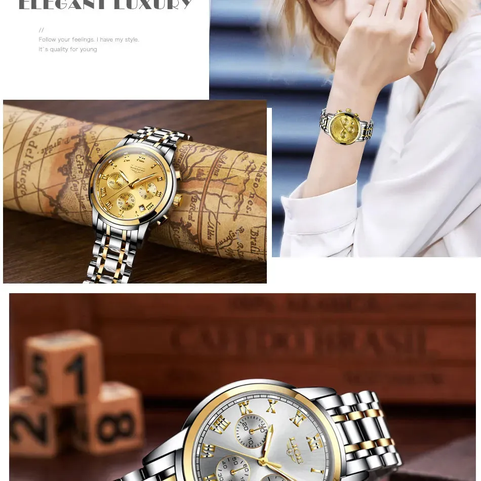 LIGE Rose Gold Watch For Women