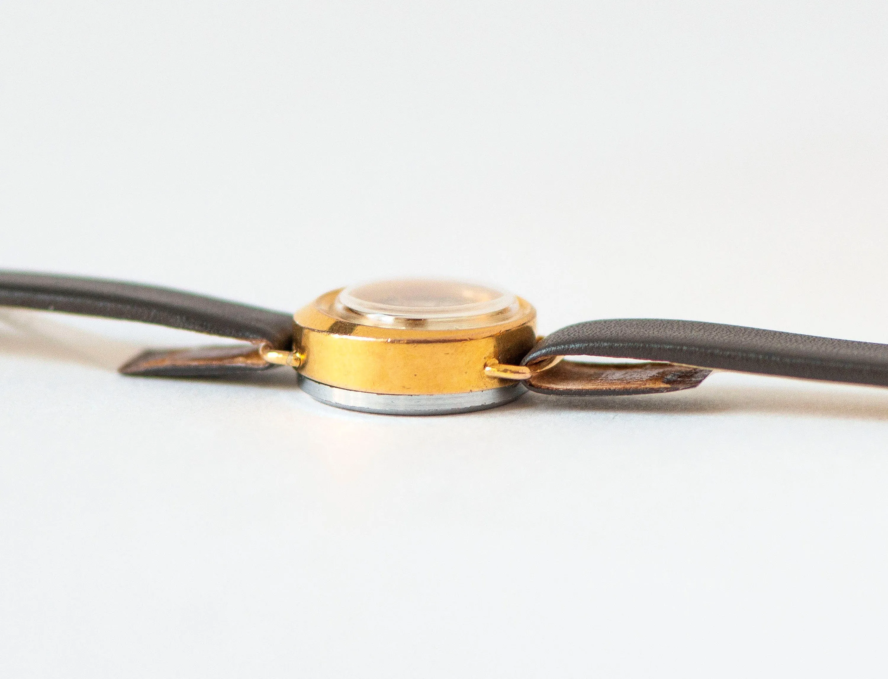 Limited edition women watch Dream gold plated, delicate round lady micro watch, retro female timepiece gift unique, new genuine leather band