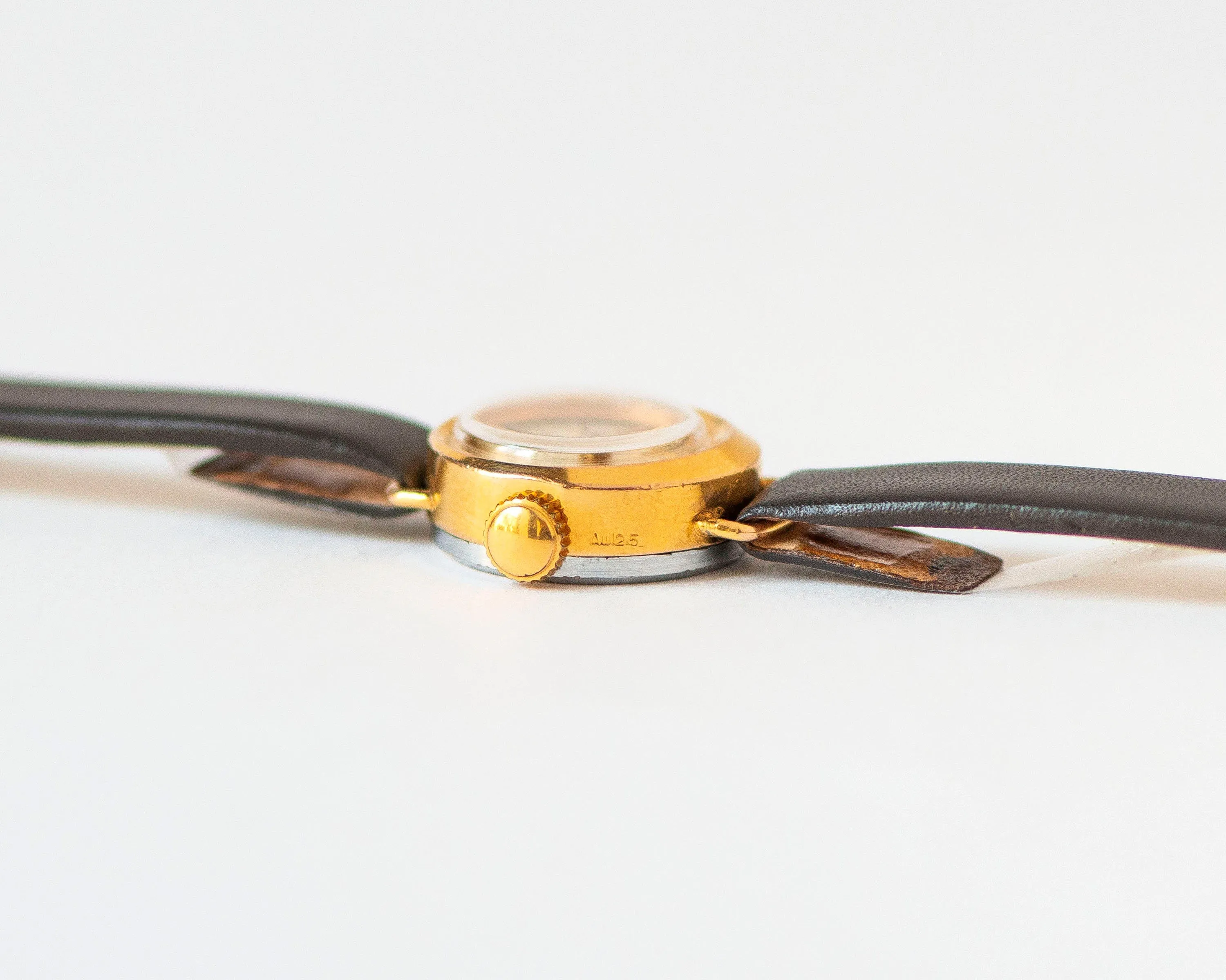 Limited edition women watch Dream gold plated, delicate round lady micro watch, retro female timepiece gift unique, new genuine leather band