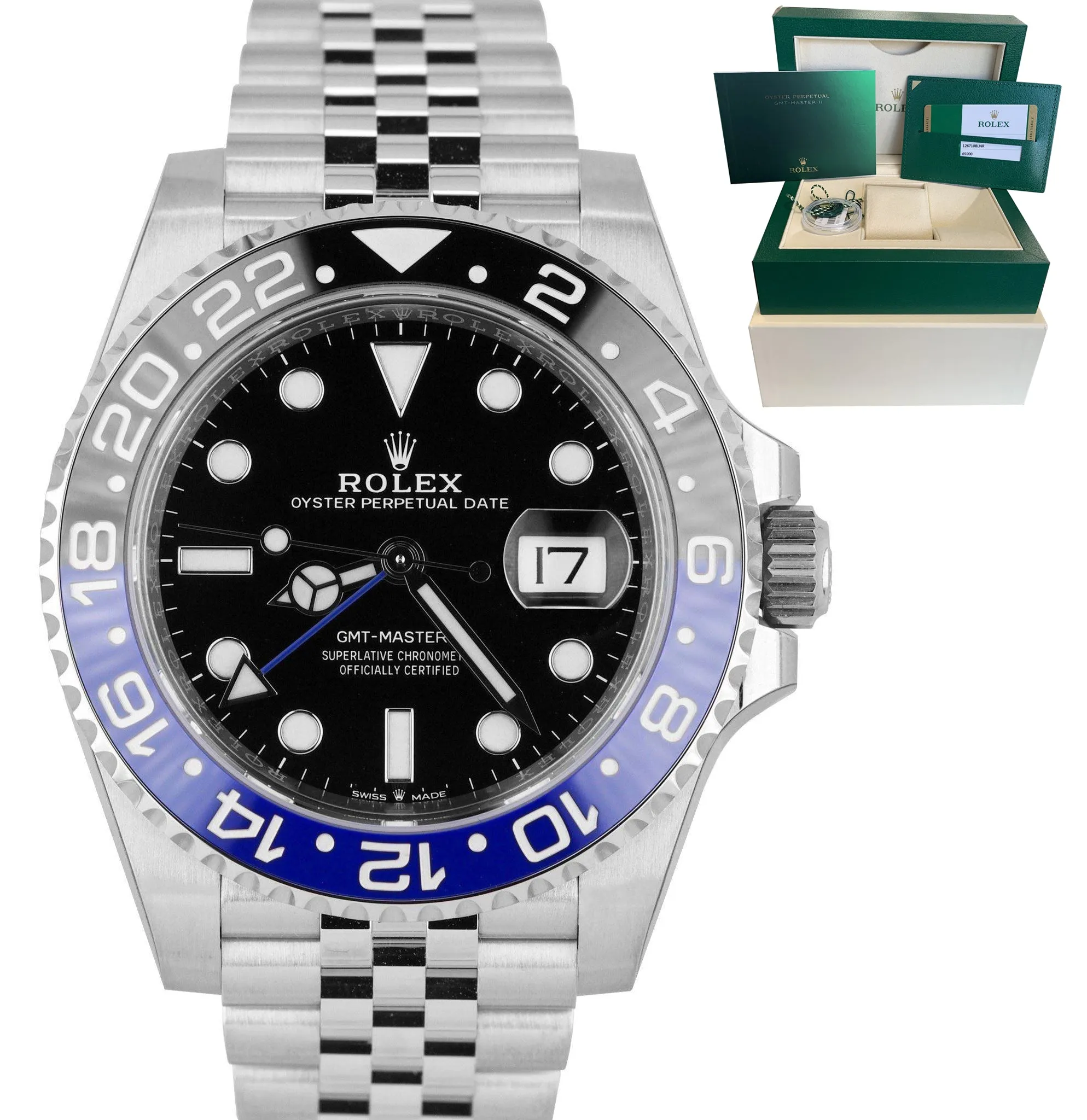 LNIB 2019 Rolex GMT-Master II Batman Black Blue SS Ceramic 40mm 126710 BLNR