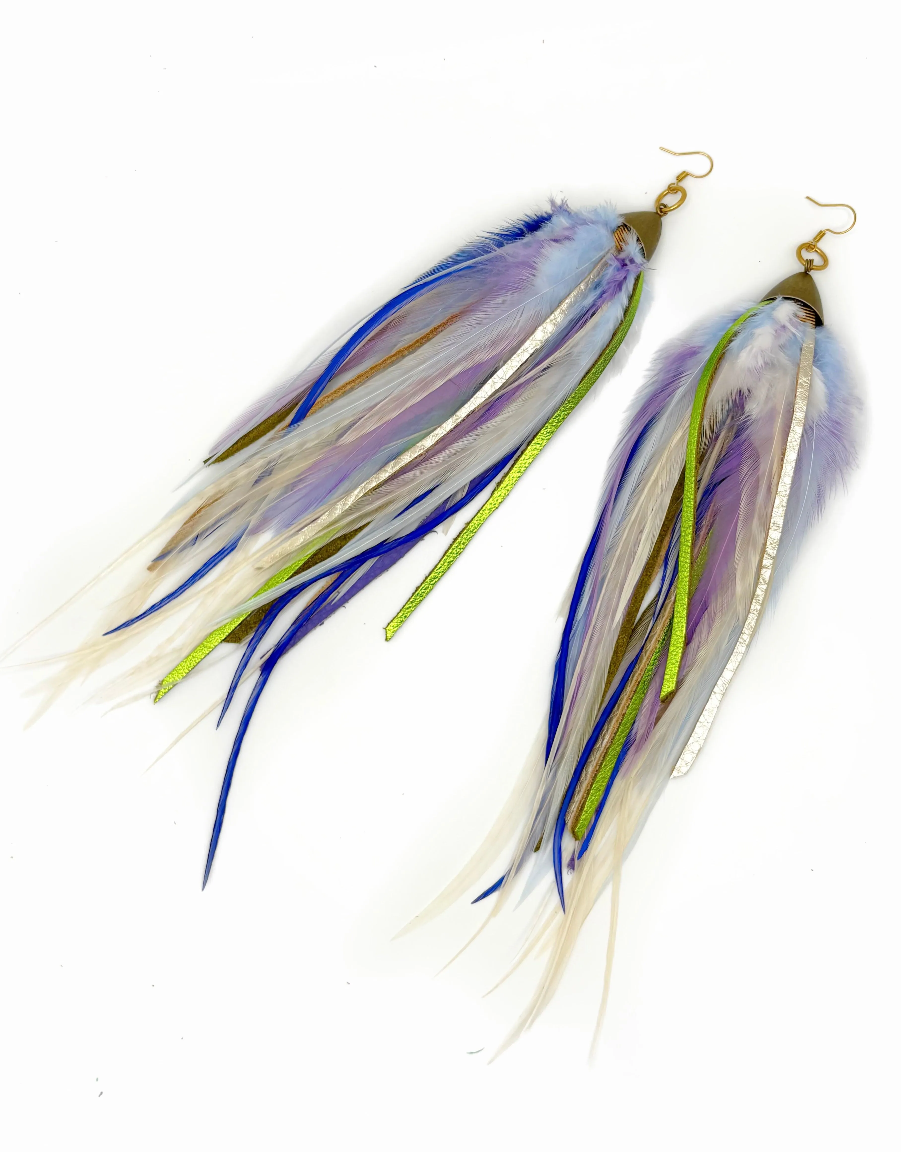Long Bohemian Feather & Leather Earrings - Lavender Dreams