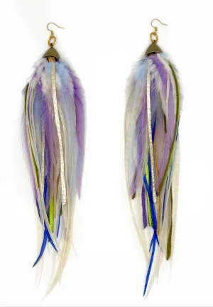 Long Bohemian Feather & Leather Earrings - Lavender Dreams