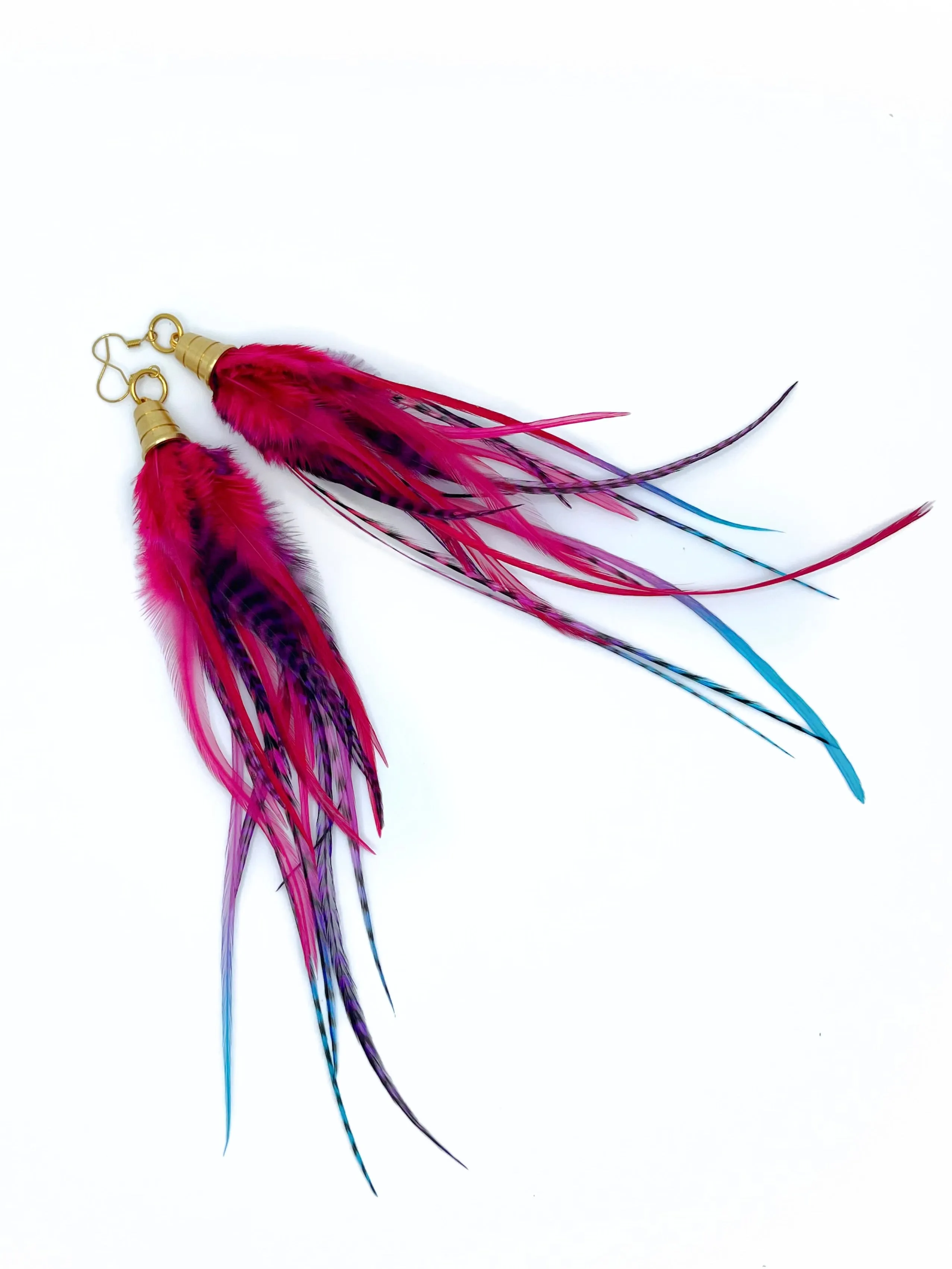 Long Feather Earrings - Magenta Blues