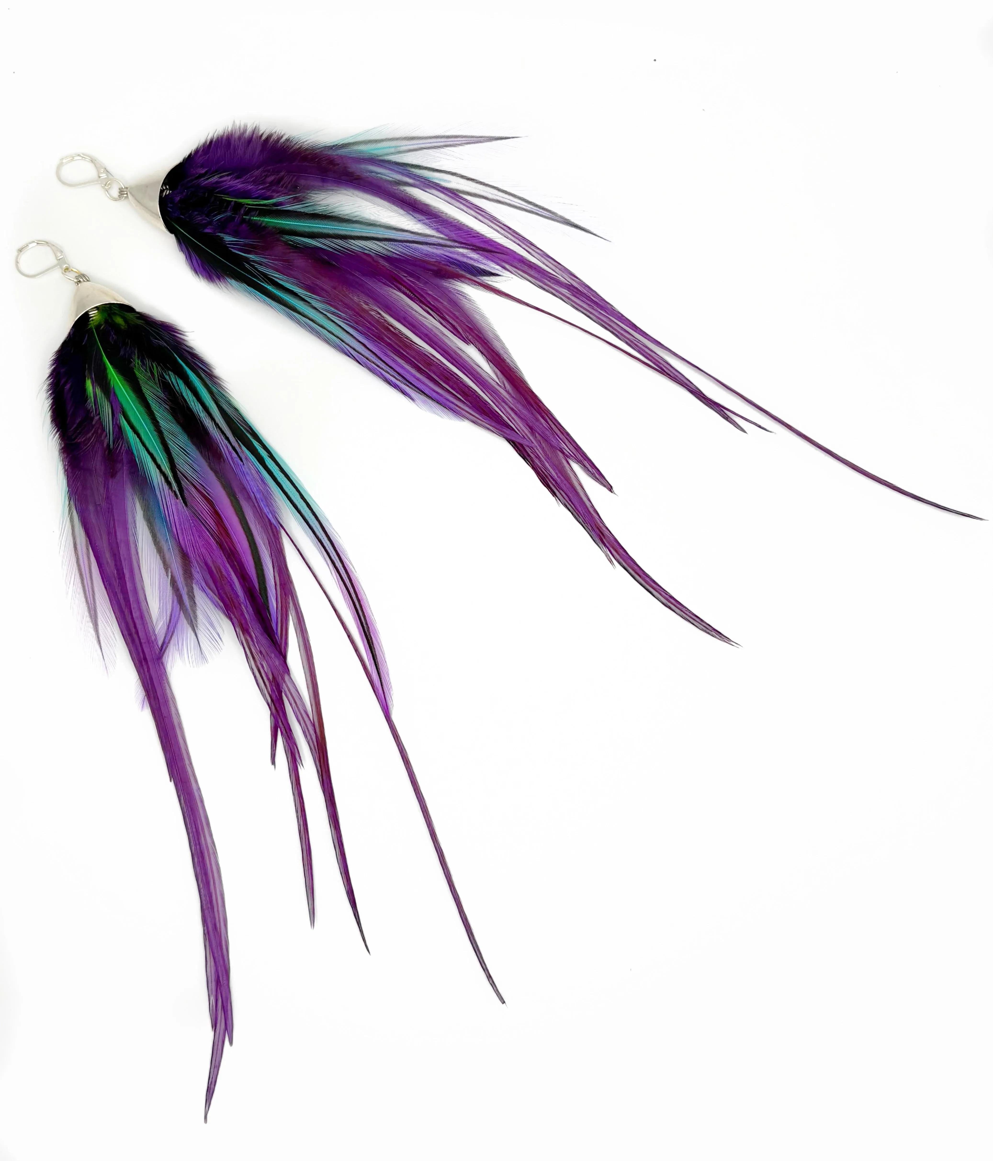 Long Feather Earrings - Purple Drops