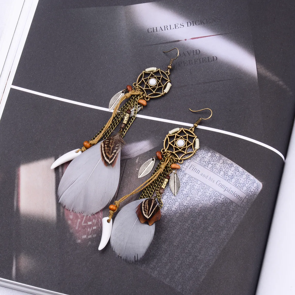 Long Feather Horn Earrings
