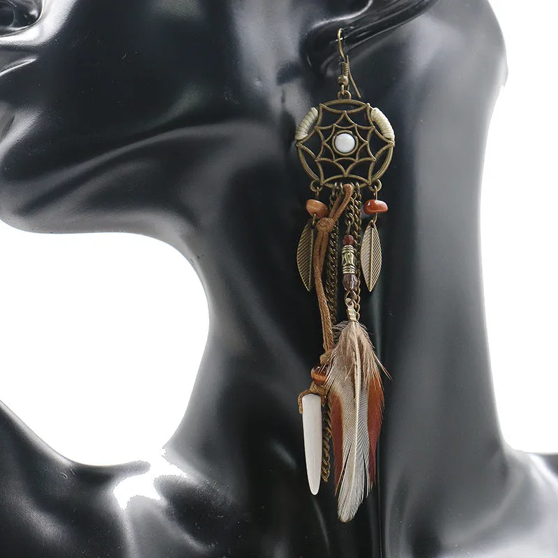 Long Feather Horn Earrings