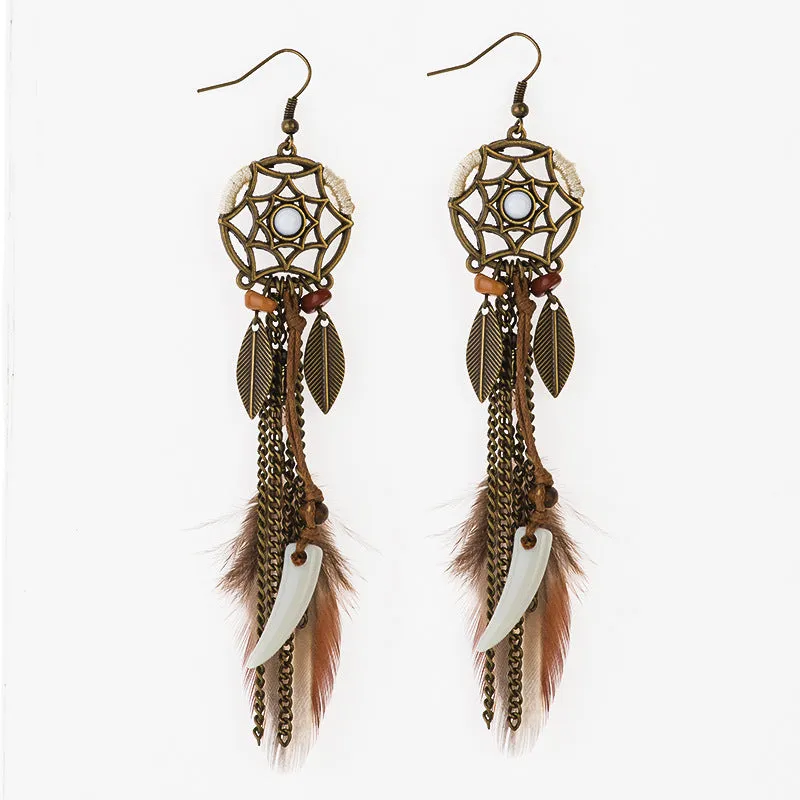 Long Feather Horn Earrings