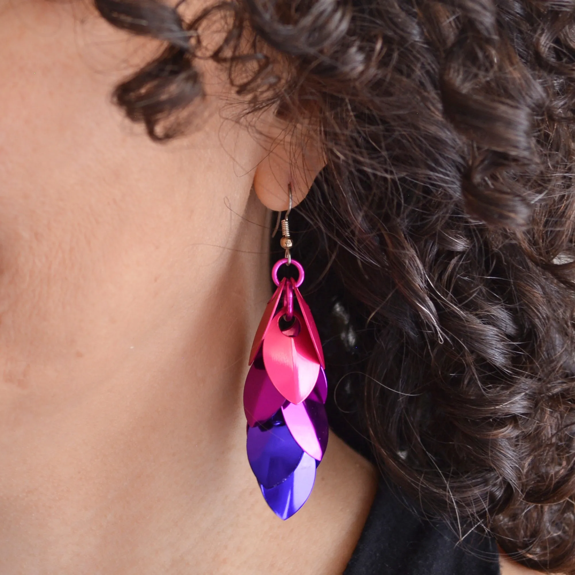 Long Feathered Earrings - Petunia Ombre