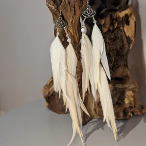 Lotus White Feather Earrings