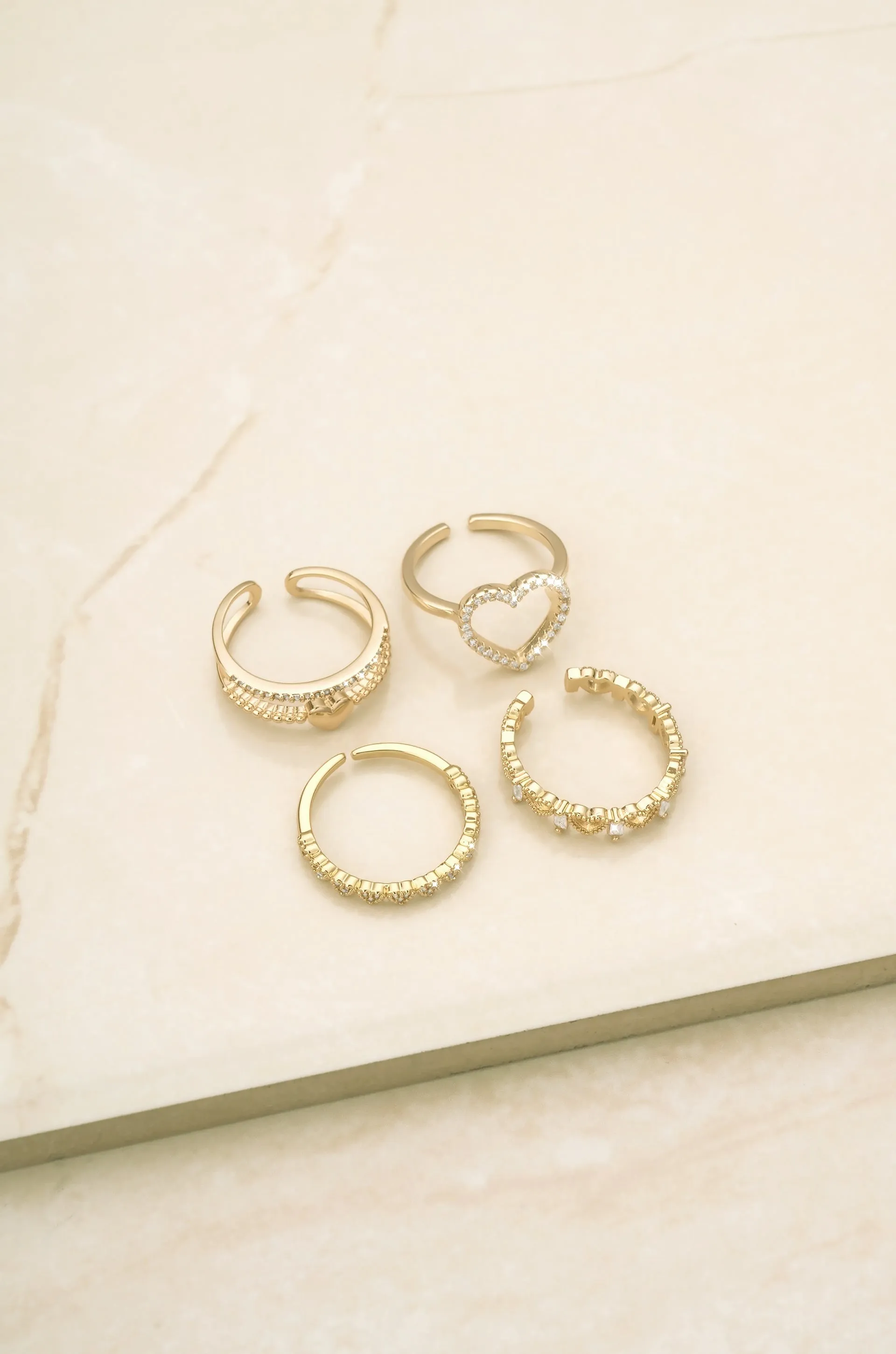 Loving On You 18k Gold Plated & Crystal Ring Set